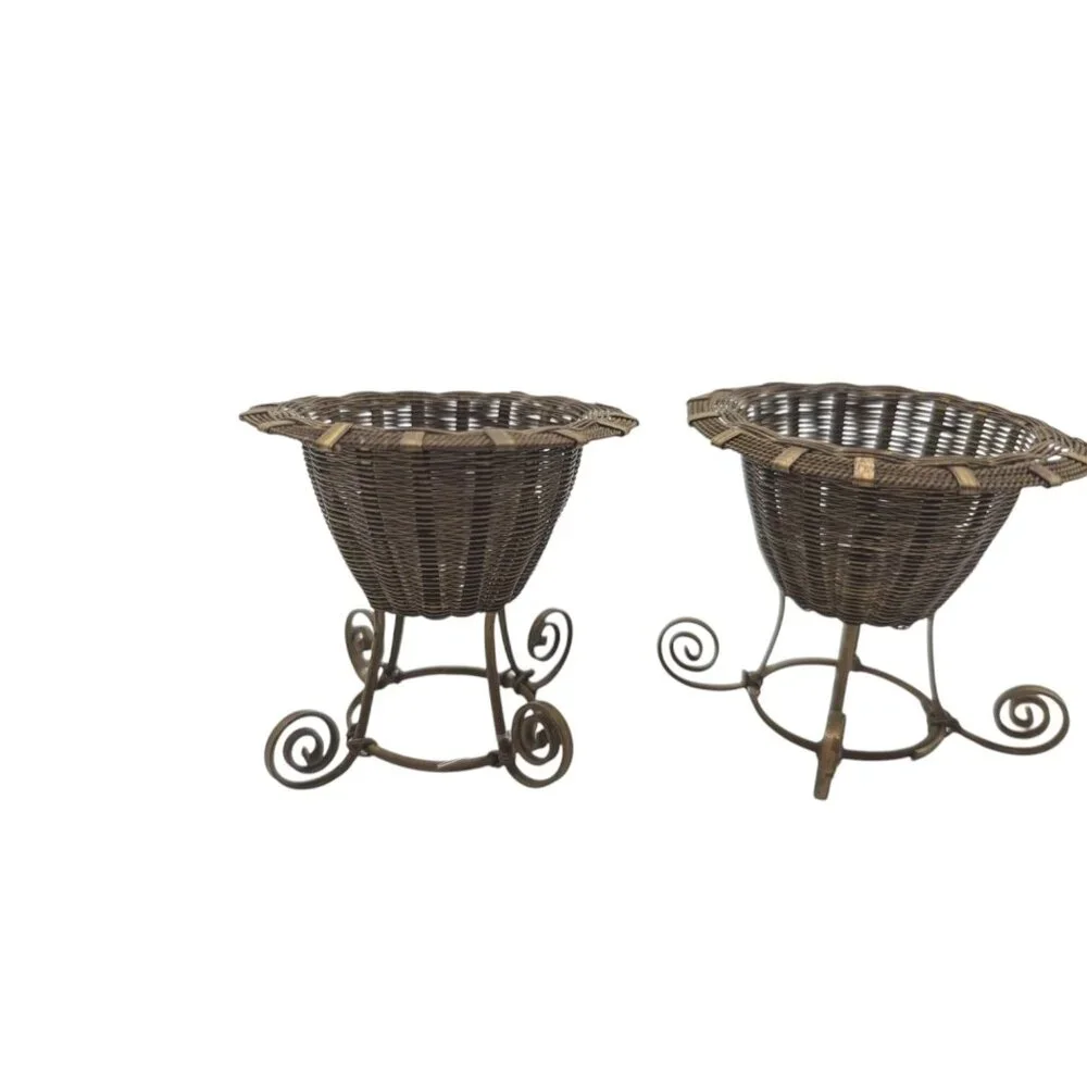 Set Of 2 Vintage Antique Brass Tiny Woven Baskets, egg holder